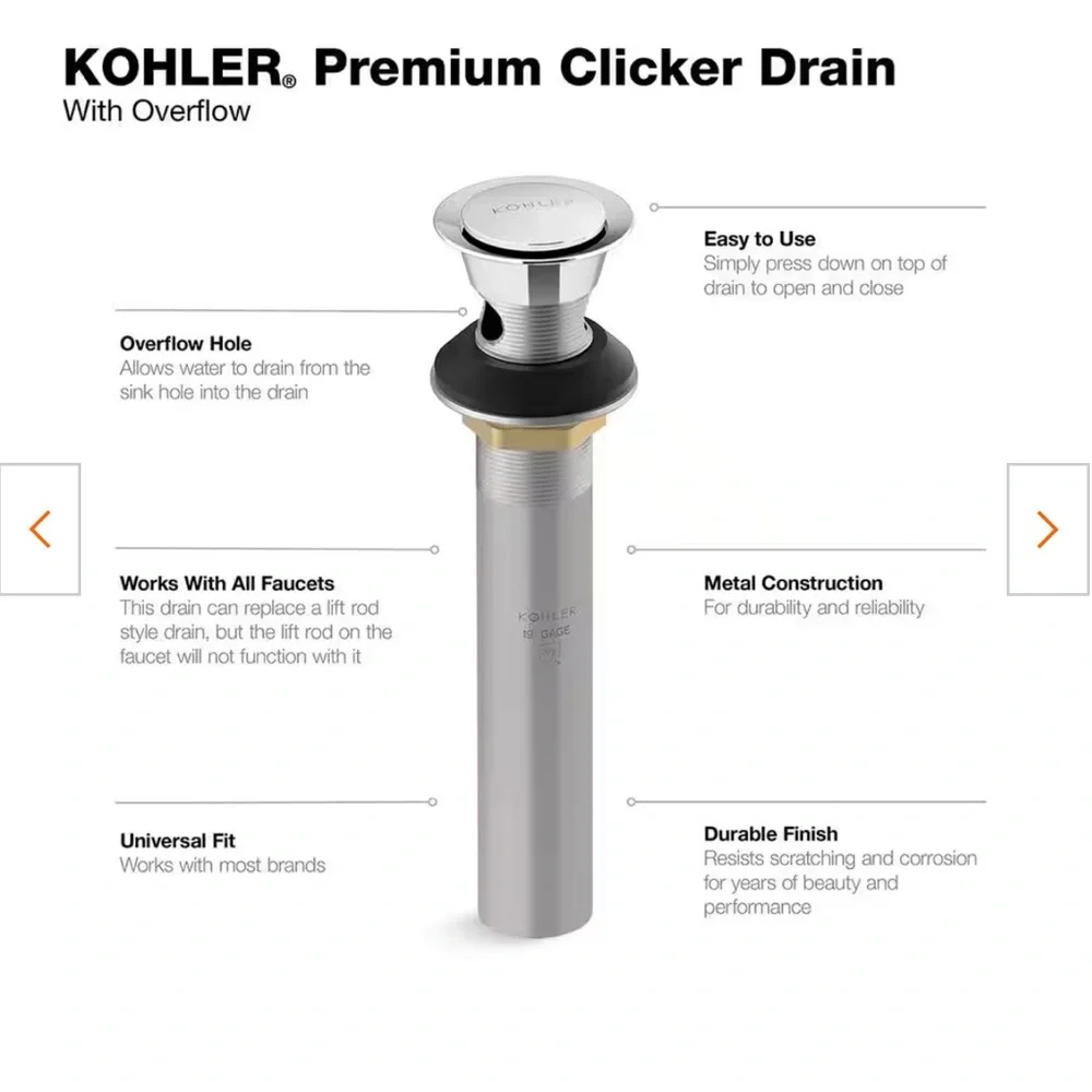 Kohler Vibrant Brushed Nickel Clicker Drain with Overflow - Brushed Nickel (3).